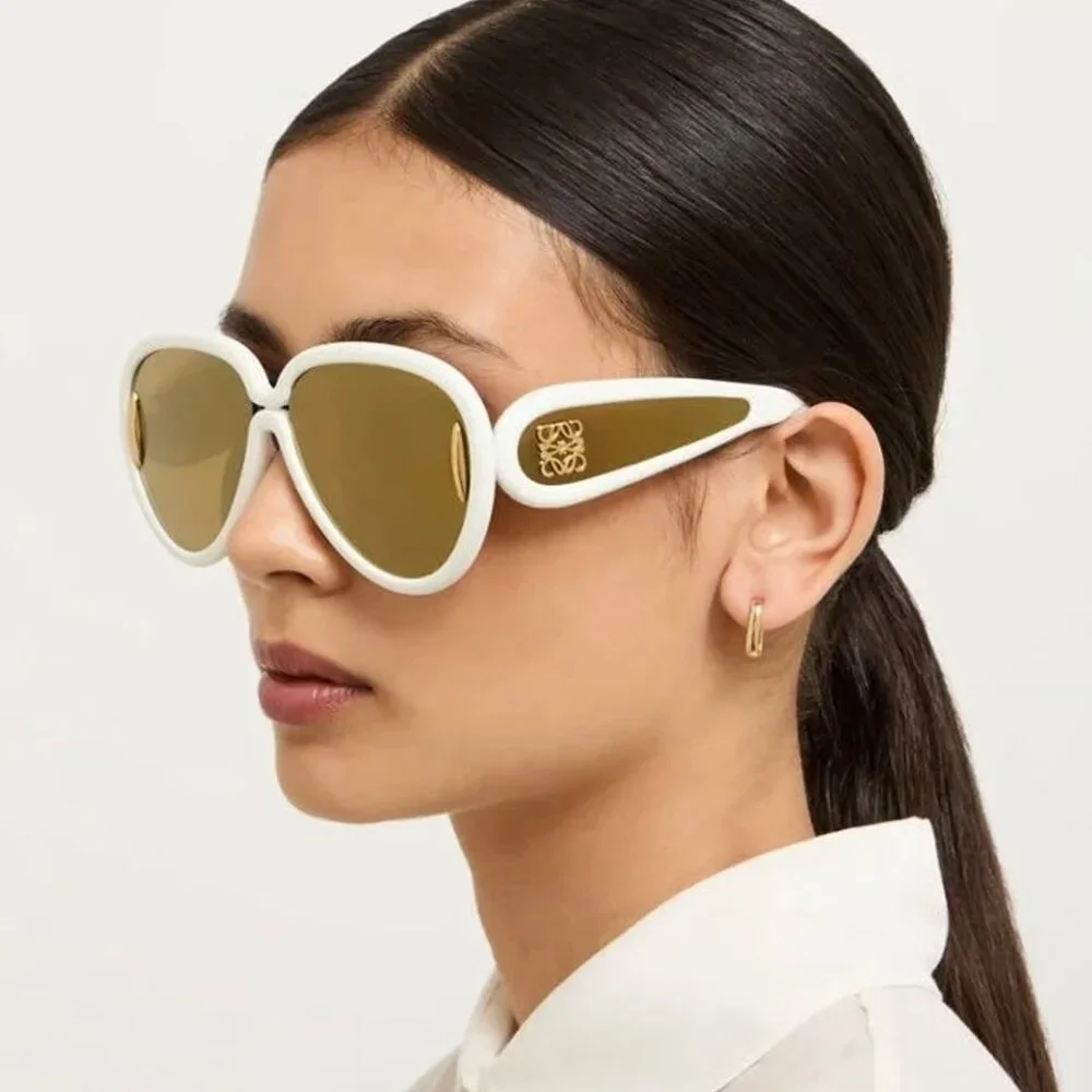 Loewe Men Sunglasses White Brown Gold Mirror Pilot LW40132I 25G NEW AUTHENTIC